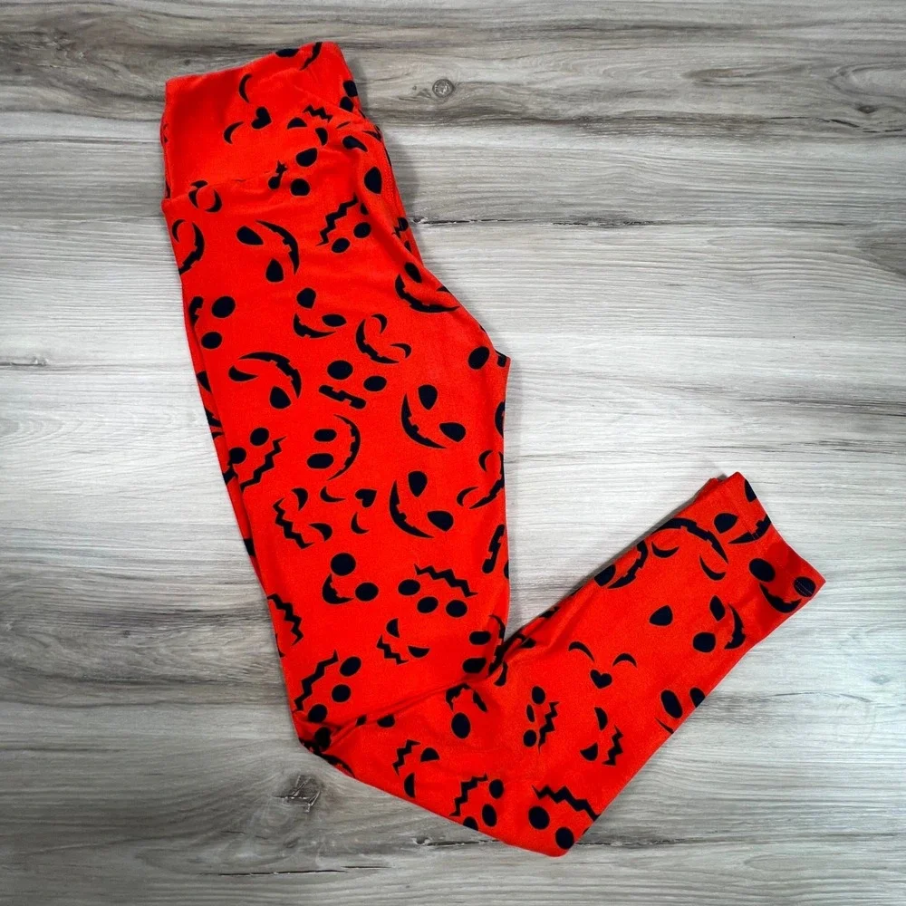 Lularoe Halloween Pumpkin Face Leggings Orange One Size‎ OS Spooky Cottage Goth